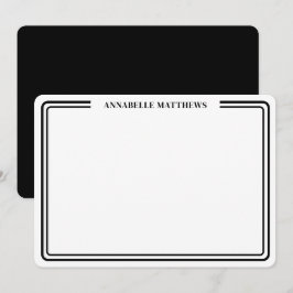 Elegant Svart Vitt Två Kant Minimalistisk Monogram Anteckningskort