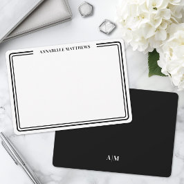 Elegant Svart Vitt Två Kant Minimalistisk Monogram Anteckningskort