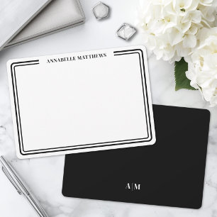 Elegant Svart Vitt Två Kant Minimalistisk Monogram Anteckningskort