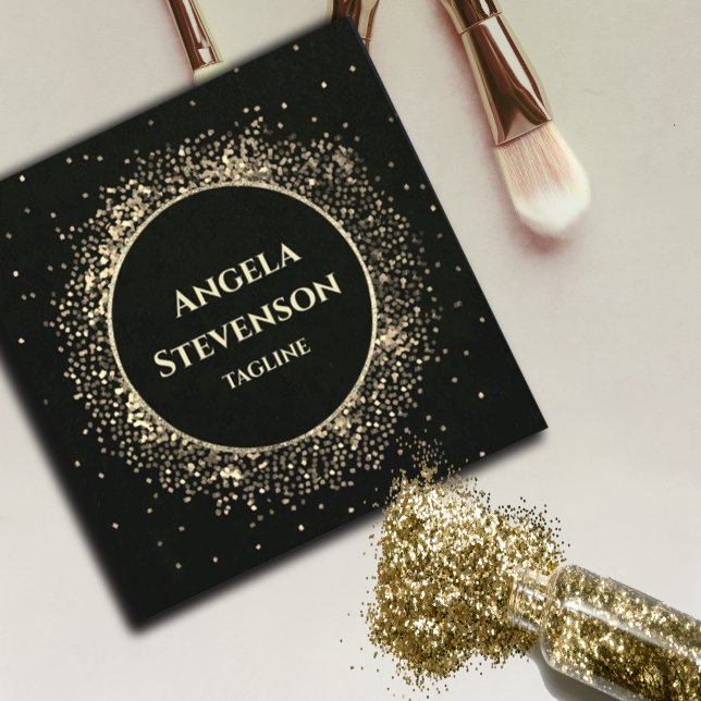 Elegant Svarta Guld-Affärskortet Glitter Fyrkantigt Visitkort (#goldenbusinesscard #glitter #goldfaux #sparkles #luxury #zazzlemade #blackgold#glittergold)