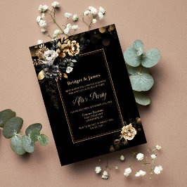 Elegant Svarta Guld Blommigten Bröllop efter Party Inbjudningar