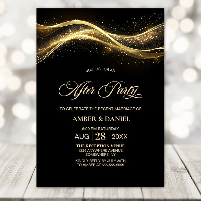 Elegant Svarta Guld Bröllop efter Party Inbjudningar (Skapare uppladdad)