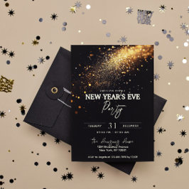 Elegant Svarta Guld Glitter Nyårsafton Party Inbjudningar