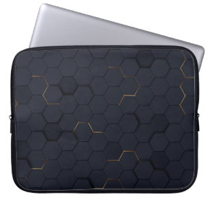Elegant Svarta-Guld Hexagonal Mönster Laptop sleev Fodral
