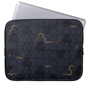 Elegant Svarta-Guld Hexagonal Mönster Laptop sleev Fodral