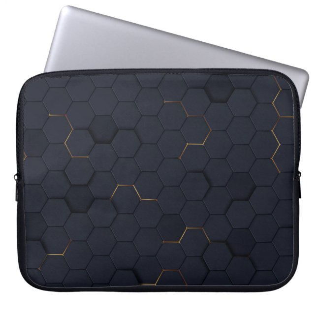 Elegant Svarta-Guld Hexagonal Mönster Laptop sleev Laptop Fodral (Framsidan)