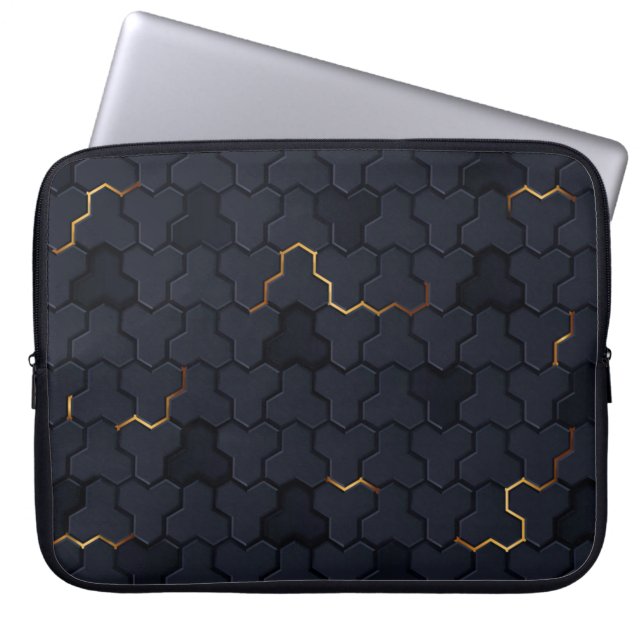 Elegant Svarta-Guld Hexagonal Mönster Laptop sleev Laptop Fodral (Framsidan)