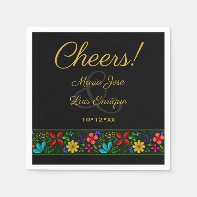 Elegant Svarta Guld - Latinamerikas Blommigt Bröll Pappersservett (Framsidan)