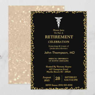 Elegant Svarta & Guld Ljuss Doktors Pensionering Inbjudningar