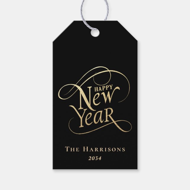 Elegant Svarta Guld Presentetikett (Framsidan)