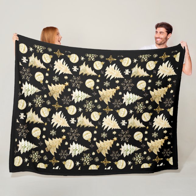 Elegant Svarta Guld Snöflingor Julgran Bollar Fleecefilt (På plats)