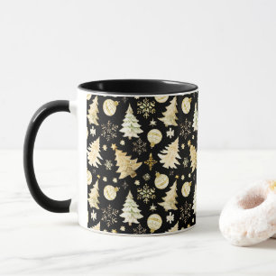 Elegant Svarta Guld Snöflingor Julgran Bollar Mugg