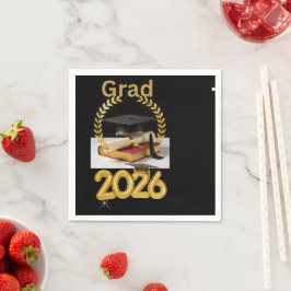 Elegant svarta & guldfärgade examens servetter Kla