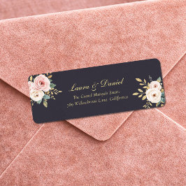 Elegant svarta & gyllene rosor returadressetikett returadress etikett
