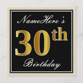 Elegant, Svarta havet, Faux Guld 30års födelsedag  Inbjudningar