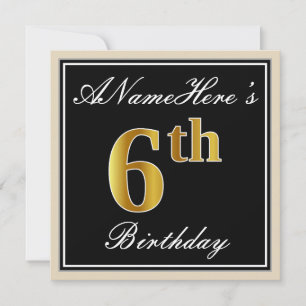 Elegant, Svarta havet, Faux Guld 6e Birthday + Nam Inbjudningar