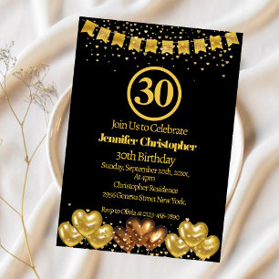 Elegant Svarta havet och guld 30års födelsedag Par Inbjudningar