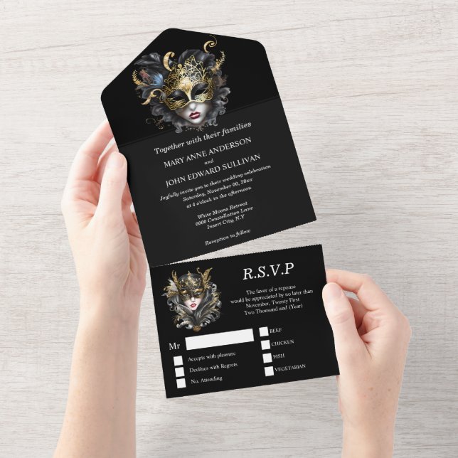 Elegant svarta maskmasker i guld maskerad ansikte (Avrivbar del)