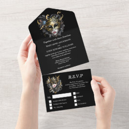 Elegant svarta maskmasker i guld maskerad ansikte