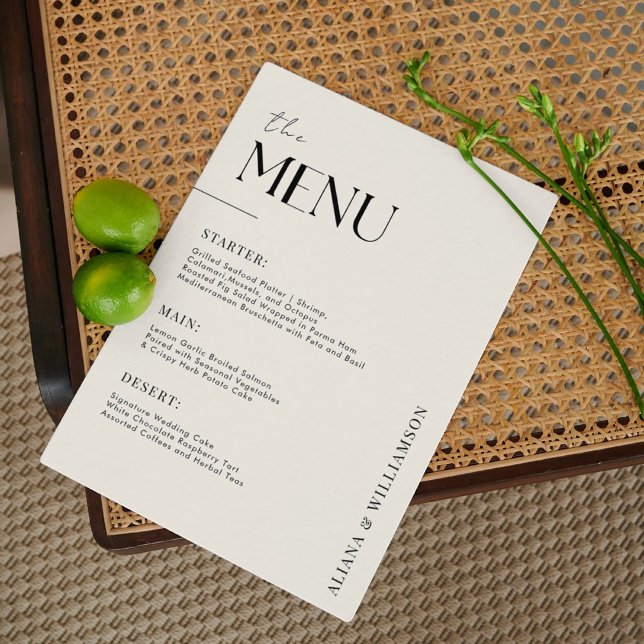 Elegant, svarta minimala Bröllop Bord Meny (Skapare uppladdad)