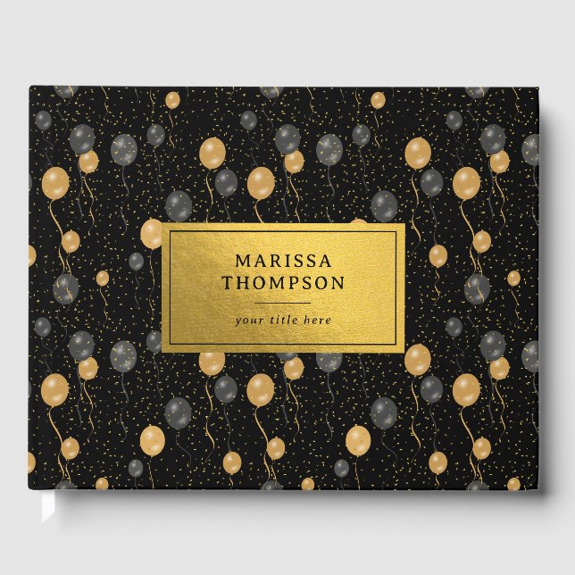 Elegant svarta och guld ballonger minne gästböcker (Framsida)