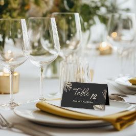 Elegant Svarta och Guld Botaniska Bröllop Bord Placeringskort
