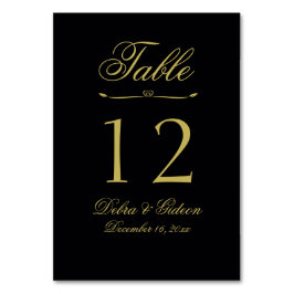 Elegant Svarta och Guld Hjärtblomma Bröllop Bordsnummer