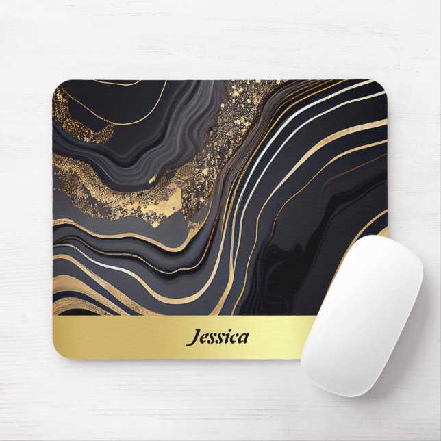 Elegant Svarta och Guld MarLED Musmatta (Med mus)
