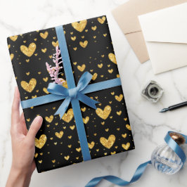 Elegant svarta och gyllene hjärtan Alla hjärtans d Presentpapper
