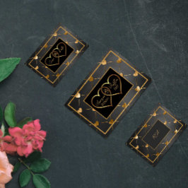 Elegant svarta och gyllene hjärtan  inbjudningar