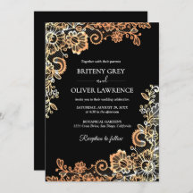 Elegant Svarta och Ro Guld Blommigt Snöre Bröllop