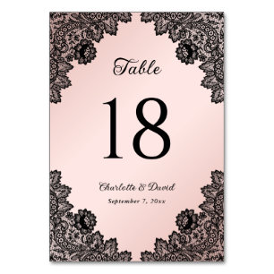 Elegant Svarta och Rosa Blommigten Snöre Bröllop Bordsnummer