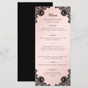 Elegant Svarta och Rosa Blommigten Snöre Bröllop Meny
