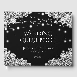 Elegant Svarta och Snöre Bröllop Guest Bok