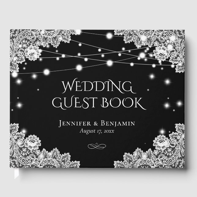 Elegant Svarta och Snöre Bröllop Guest Bok (Framsida)