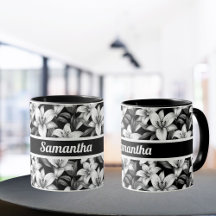 Elegant Svarta och vita Blommigten Personlig mugg