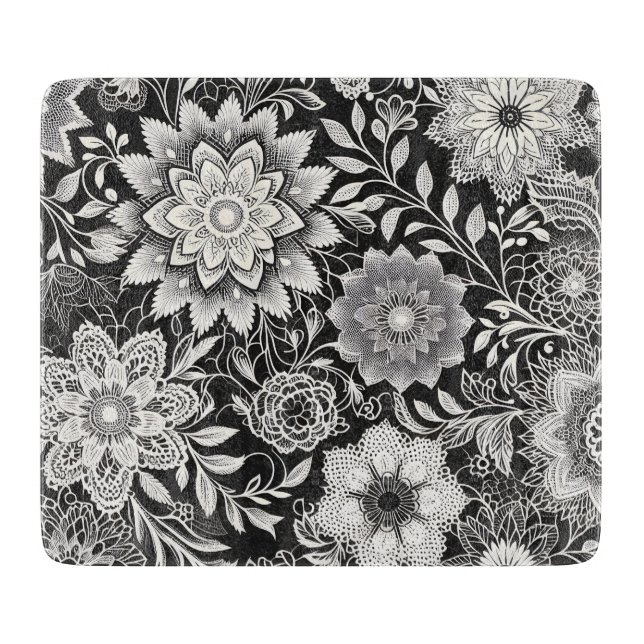 Elegant Svarta och vita Blommigten Snöre Mönster (Framsidan)