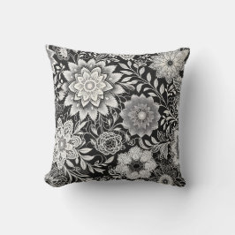 Elegant Svarta och vita Blommigten Snöre Mönster Kudde