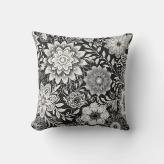 Elegant Svarta och vita Blommigten Snöre Mönster Kudde