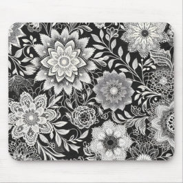 Elegant Svarta och vita Blommigten Snöre Mönster Musmatta