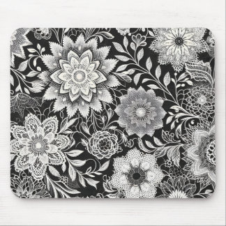 Elegant Svarta och vita Blommigten Snöre Mönster Musmatta