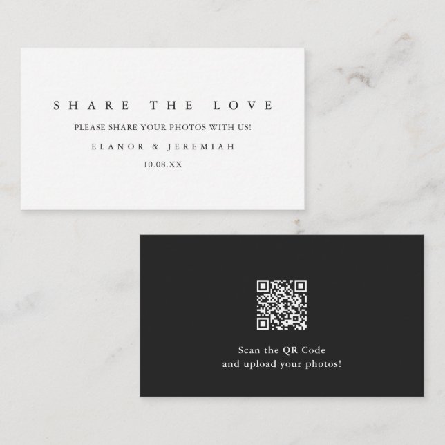 Elegant Svarta och vita Bröllop  Kärlek Tilläggskort (Fram/baksida)