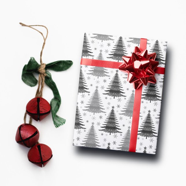 Elegant Svarta och vita Julgran Mönster Presentpapper (Skapare uppladdad)