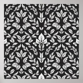 Elegant Svarta och vita Löv Mönster Poster