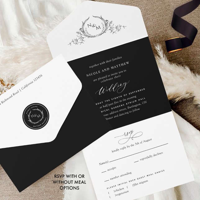 Elegant Svarta och vita Monogram Bröllop med OSA (Skapare uppladdad)