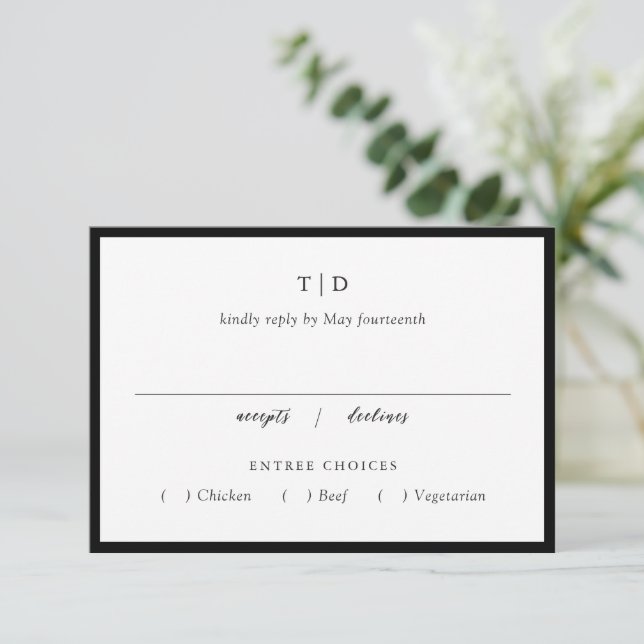Elegant Svarta och vita monogrammet Modern Bröllop OSA Kort (Stående Fram)