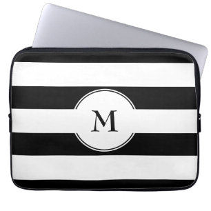 Elegant Svarta och vita Mönster-monogram Laptop Fodral
