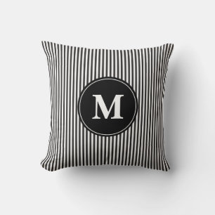 Elegant Svarta och vita Mönster-monogram Rand Kudde