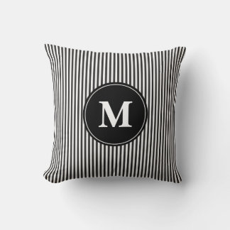 Elegant Svarta och vita Mönster-monogram Rand Kudde