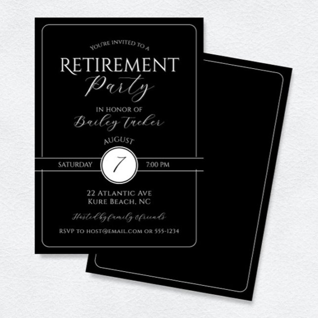 Elegant Svarta och vita Pension Party Inbjudningar (Skapare uppladdad)